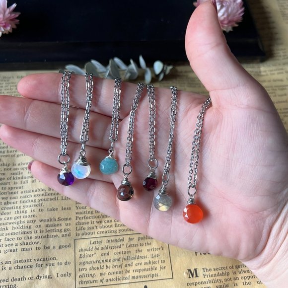 Dainty Teardrop Gemstone Necklace - Picture 4 of 14